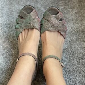 Vaneli Shimmering / iridescent bronze with Green & Pink Heels